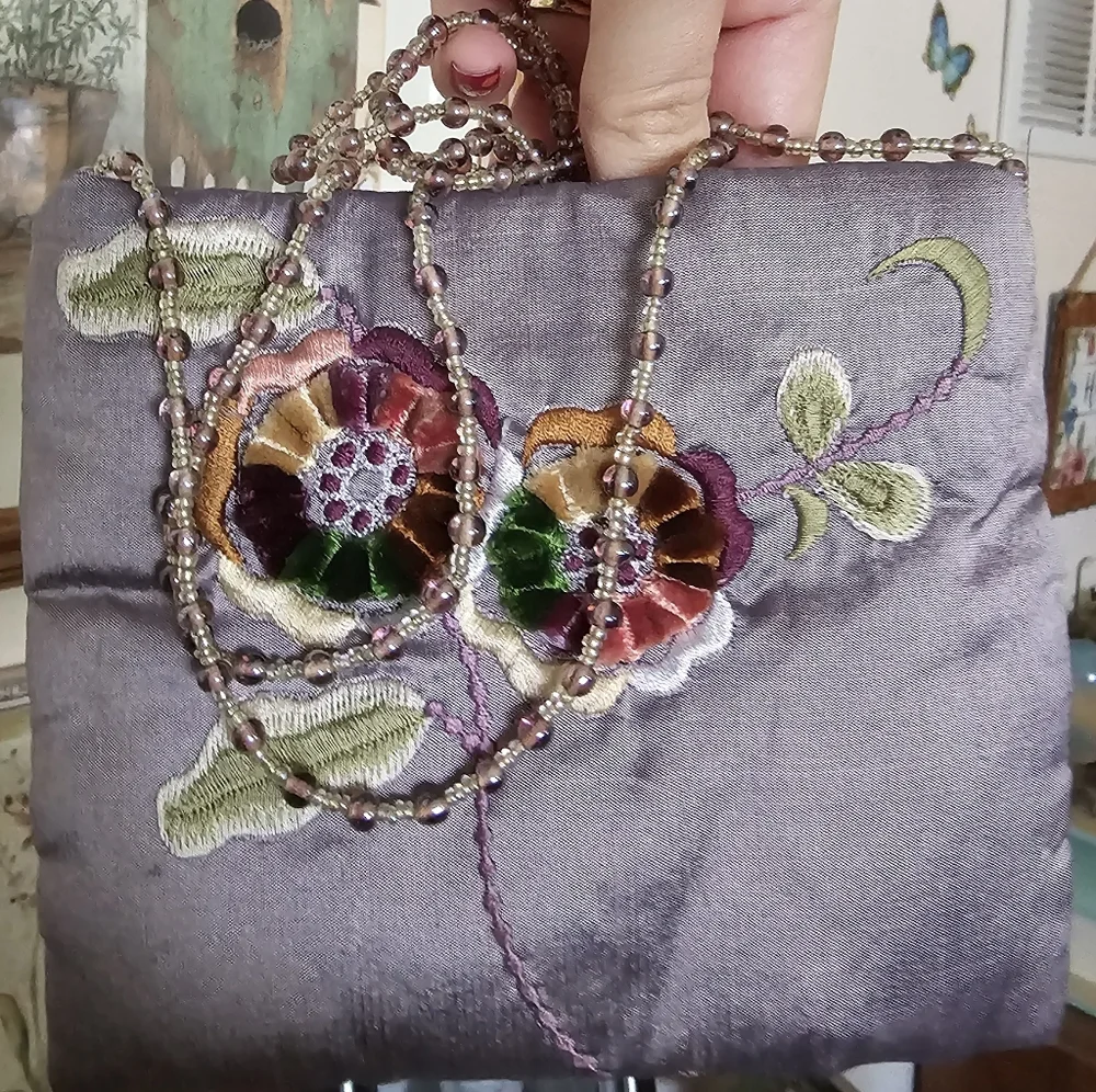 Moyna Purple Floral Embroidered Bag With Beaded Strap, Whimsy, Fairy - Picture 3 of 10